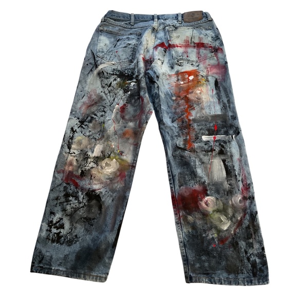 Hand Painted Vintage Jeans - Abstract Design - Picture 7 of 13